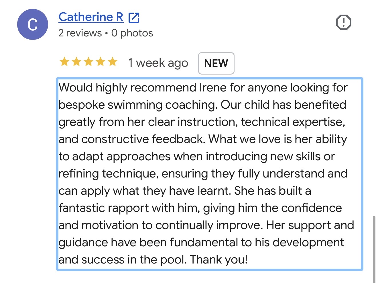 Google review from Catherine R