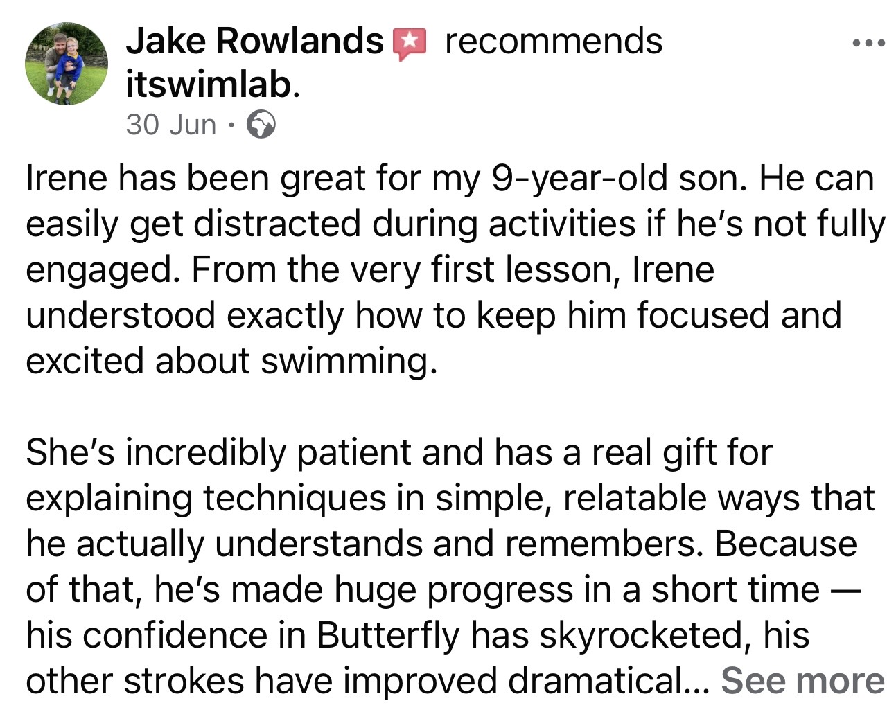 Facebook recommendation from Jake Rowlands